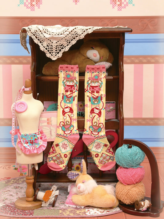 Original yellow striped rabbit lace knee-high socks/long socks (versatile design)