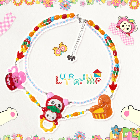 Cute and fun beaded cartoon retro resin bracelet necklace